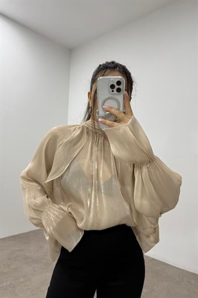 Peri Kumaş Bağlama Detaylı Ekru Şık Bluz