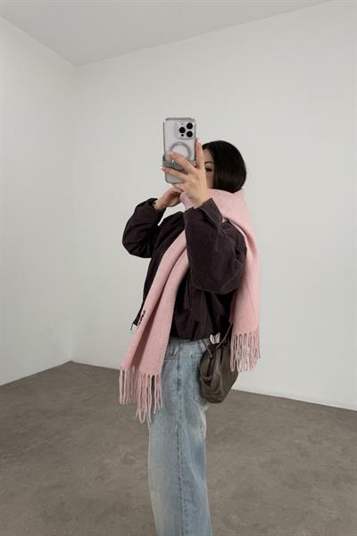 PL RL Yünlü Loogolu  Atkı Pembe