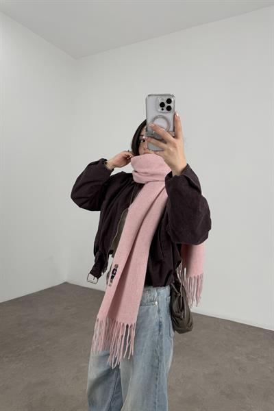 PL RL Yünlü Loogolu  Atkı Pembe