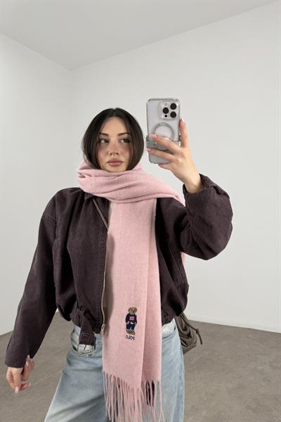 PL RL Yünlü Loogolu  Atkı Pembe