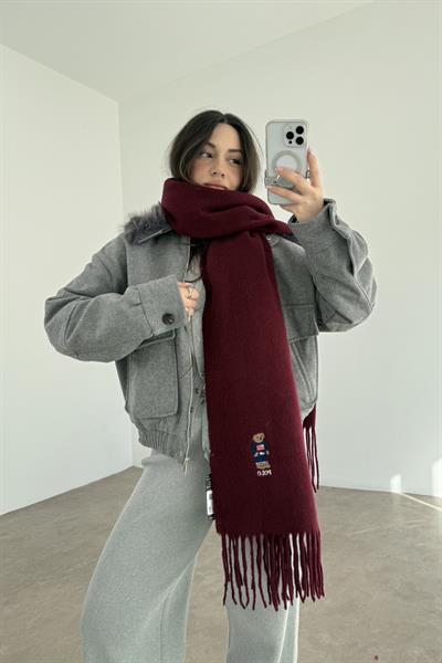 PL RL Yünlü Loogolu Atkı Bordo