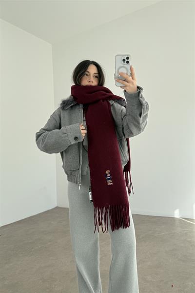 PL RL Yünlü Loogolu Atkı Bordo