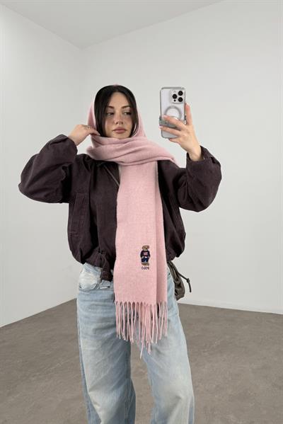 PL RL Yünlü Loogolu  Atkı Pembe