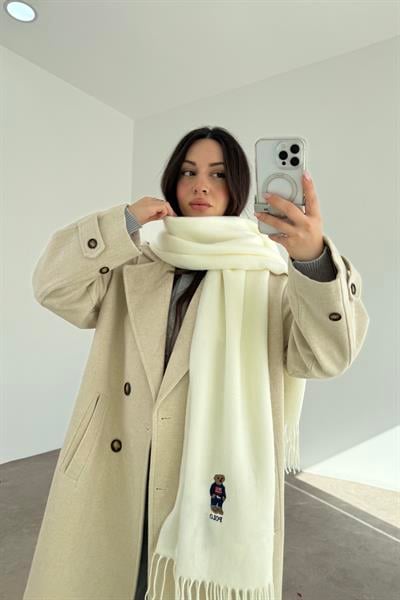 PL RL Yünlü Loogolu Atkı Ekru