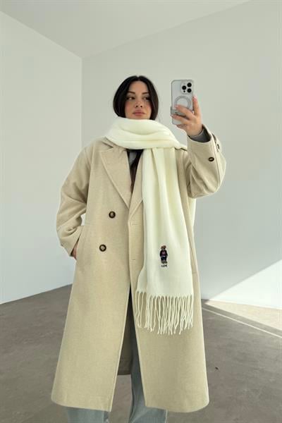 PL RL Yünlü Loogolu Atkı Ekru