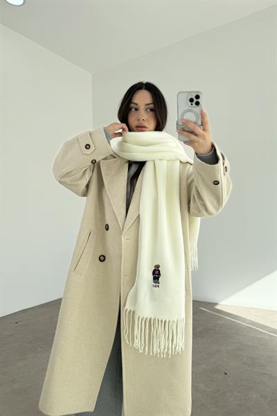 PL RL Yünlü Loogolu Atkı Ekru