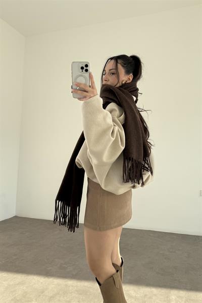 PL RL Yünlü Loogolu Atkı Kahve