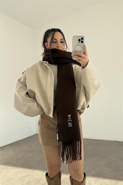 PL RL Yünlü Loogolu Atkı Kahve