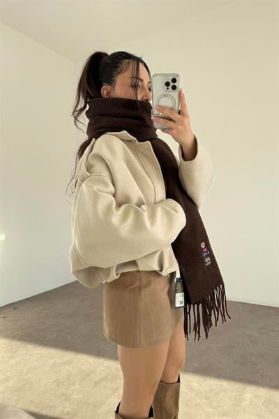 PL RL Yünlü Loogolu Atkı Kahve