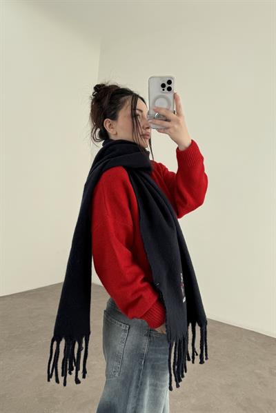 PL RL Yünlü Loogolu Atkı Lacivert