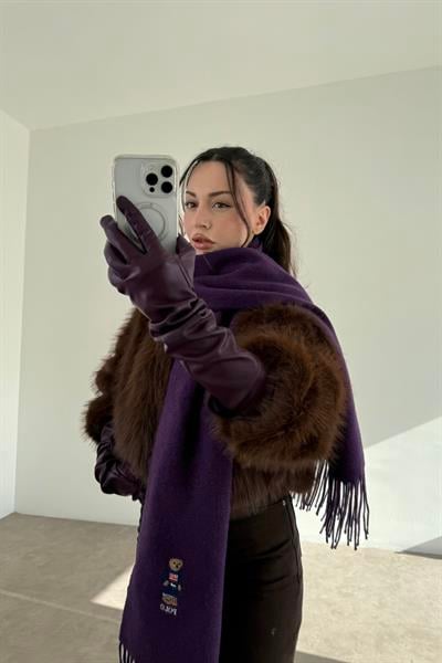 PL RL Yünlü Loogolu Atkı Mor