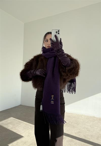 PL RL Yünlü Loogolu Atkı Mor