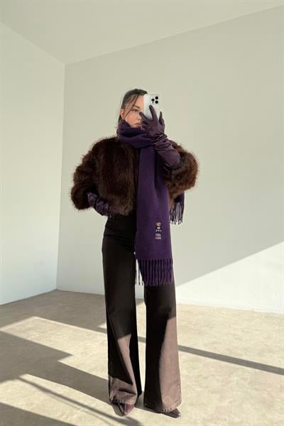 PL RL Yünlü Loogolu Atkı Mor