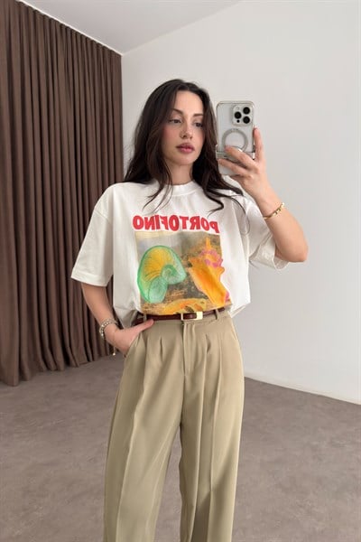 Portofino Premium Pamuk Ekru Tişört