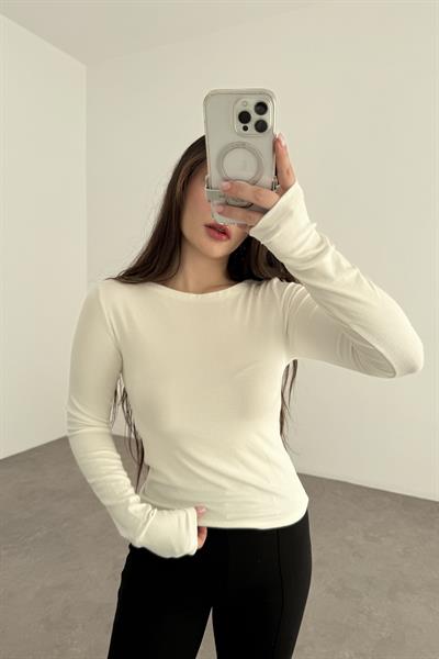 Premiium Düz Yakalı Opak Ekru Body