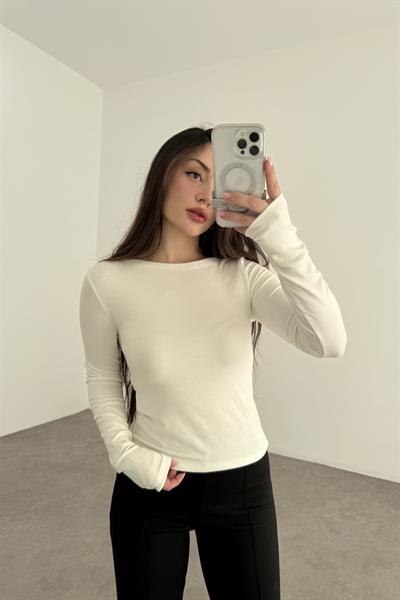 Premiium Düz Yakalı Opak Ekru Body