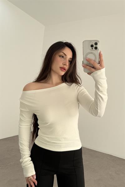 Premiium Düz Yakalı Opak Ekru Body