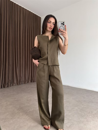 Premium %100  Keten Khaki Pantolon Takım