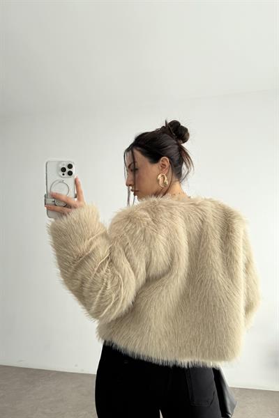 Premium Abbey Sıfır Yaka Bej Kürk