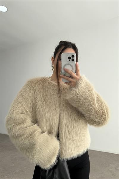 Premium Abbey Sıfır Yaka Bej Kürk