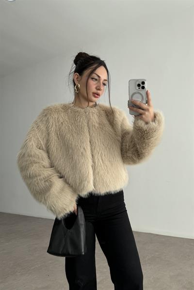 Premium Abbey Sıfır Yaka Bej Kürk