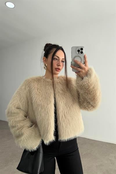 Premium Abbey Sıfır Yaka Bej Kürk