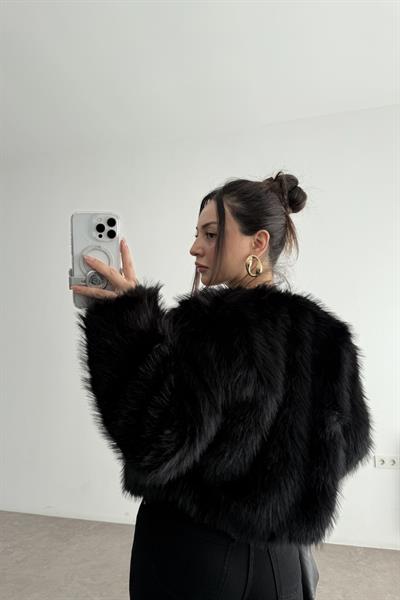 Premium Abbey Sıfır Yaka Siyah Kürk