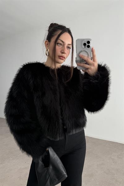 Premium Abbey Sıfır Yaka Siyah Kürk