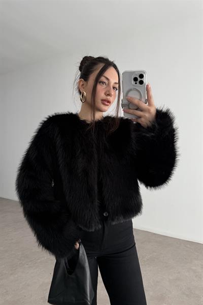 Premium Abbey Sıfır Yaka Siyah Kürk