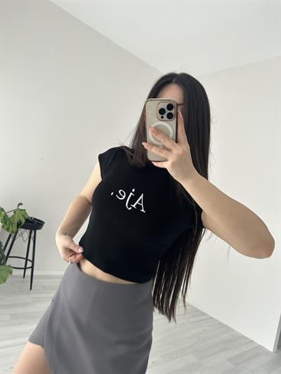 Premium Aje Nakışlı Siyah Body