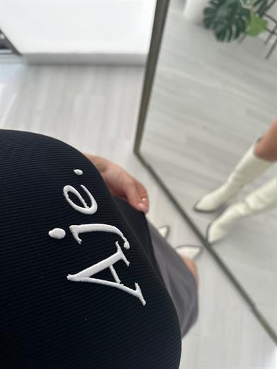 Premium Aje Nakışlı Siyah Body