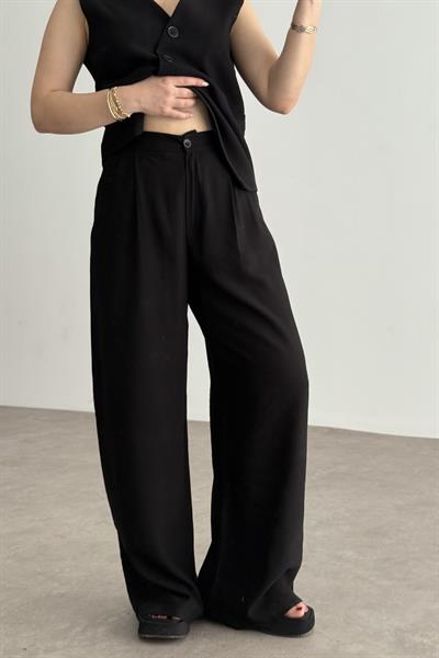 Premium Asimetrik Kesim Yelekli Siyah Takım