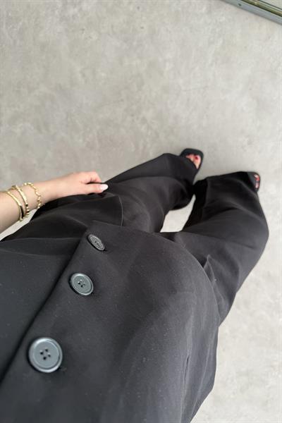 Premium Asimetrik Kesim Yelekli Siyah Takım