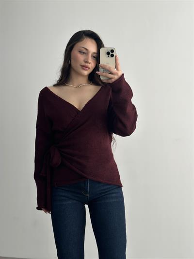 Premium Bağlama Detaylı Bordo Kazak