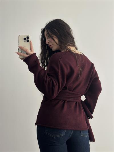 Premium Bağlama Detaylı Bordo Kazak