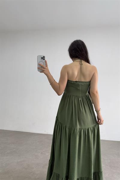 Premium Bağlama Detaylı Salaş Elbise Haki