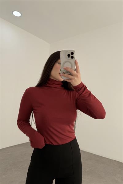 Premium Balıkçı Yaka Kaşmir Dokulu Bordo Body