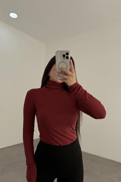 Premium Balıkçı Yaka Kaşmir Dokulu Bordo Body