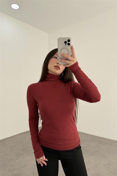 Premium Balıkçı Yaka Kaşmir Dokulu Bordo Body