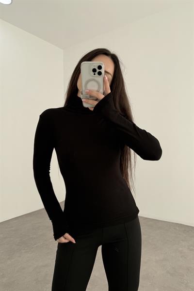 Premium Balıkçı Yaka Kaşmir Dokulu Siyah Body