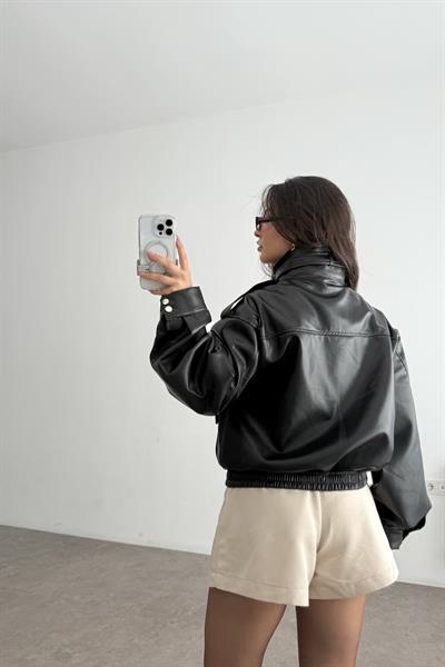 Premium Biker Model Dik Yakalı Deri Ceket