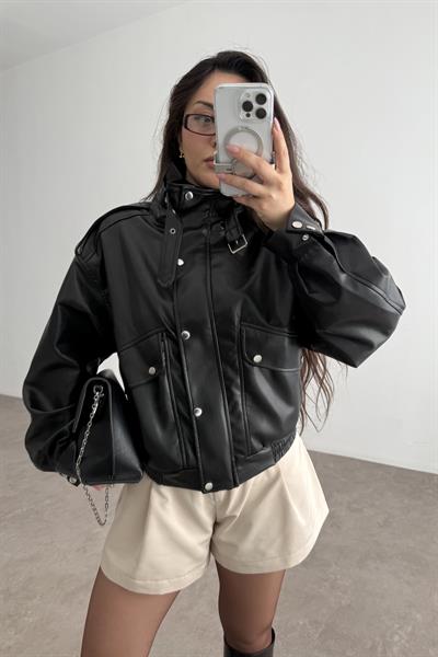 Premium Biker Model Dik Yakalı Deri Ceket