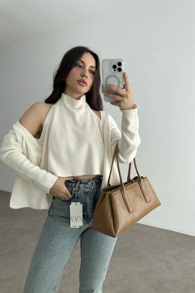 Premium Body Detaylı Hırka Krem