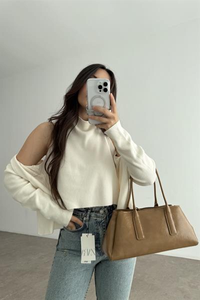 Premium Body Detaylı Hırka Krem