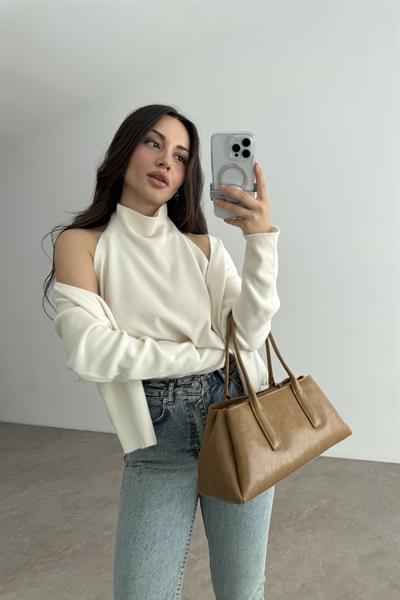 Premium Body Detaylı Hırka Krem