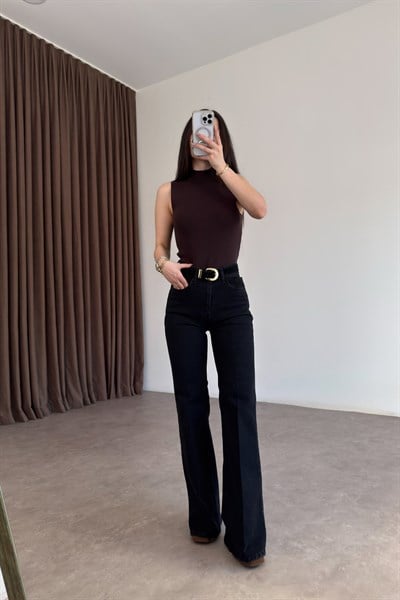 Premium Boho Kemerli Flare Smoke Jean