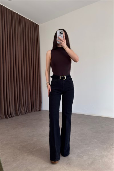 Premium Boho Kemerli Flare Smoke Jean