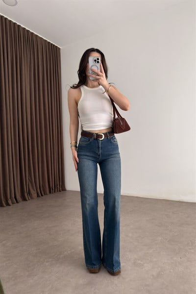 Premium Boho Kemerli Flare Vintage Jean