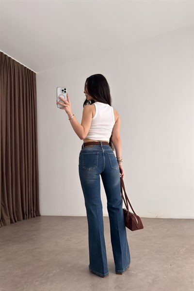 Premium Boho Kemerli Flare Vintage Jean