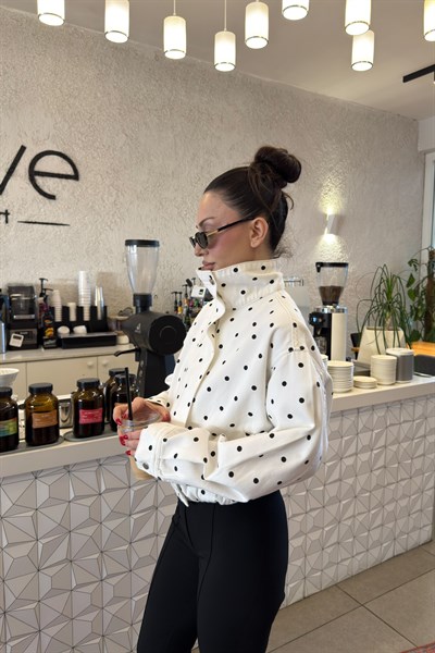 Premium Bomber Dik Yakalı Siyah  Puantiyeli Ceket